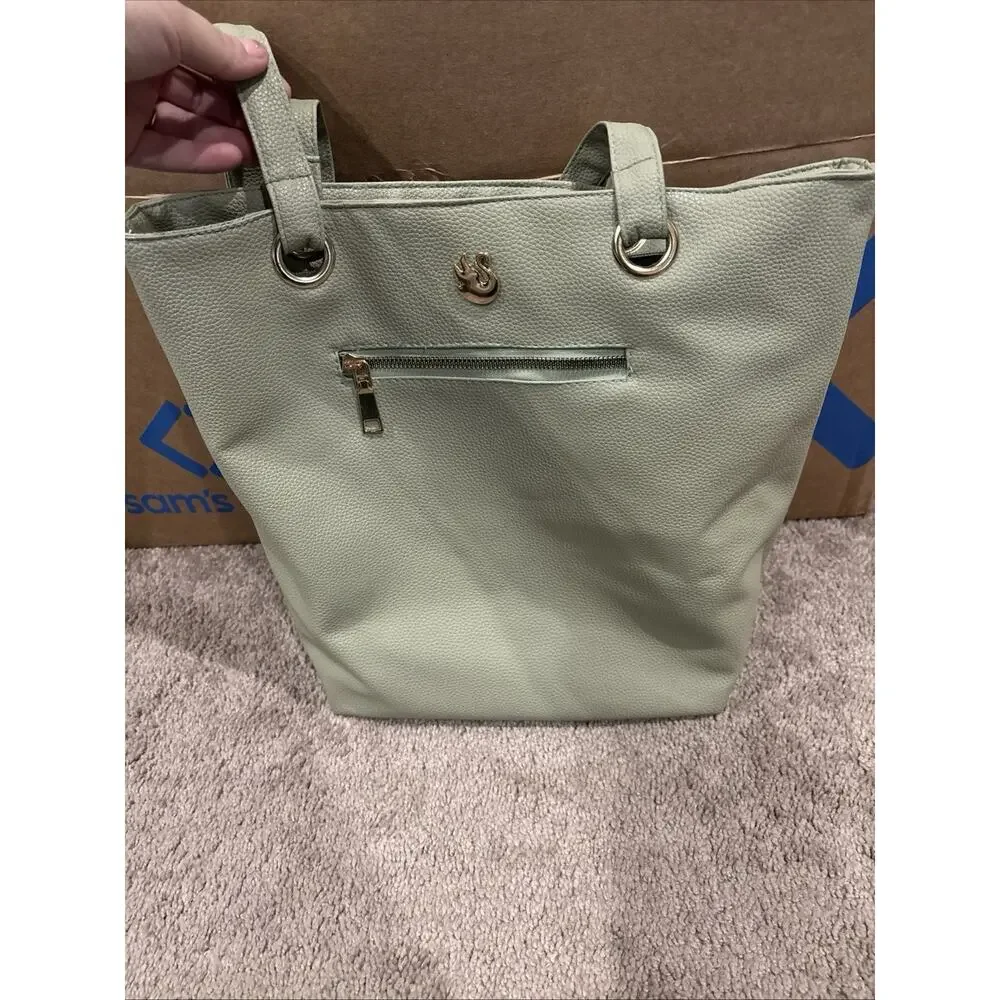 Gloria Vanderbilt Sage Green Faux Leather Women’s Tote‎ Bag Gold Swan Shoulder